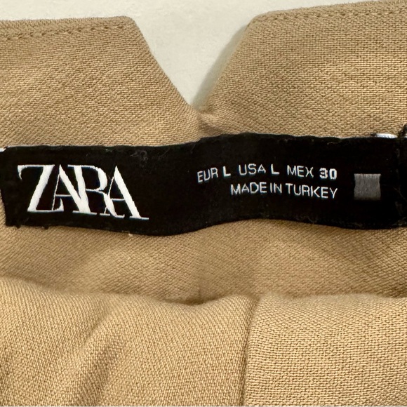 Zara High Waisted Tailored Pants Large Camel Tan Straight Leg Trousers - Picture 4 of 4